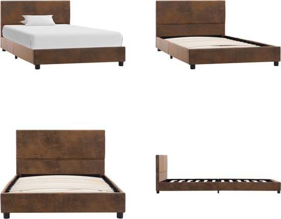 vidaXL Bedframe kunstsuède bruin 100x200 cm - Bedframe - Bedframes - Bed - Bedden