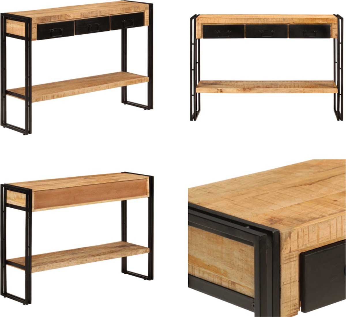 vidaXL Wandtafel - 110x30x76 - cm - massief - mangohout zwart