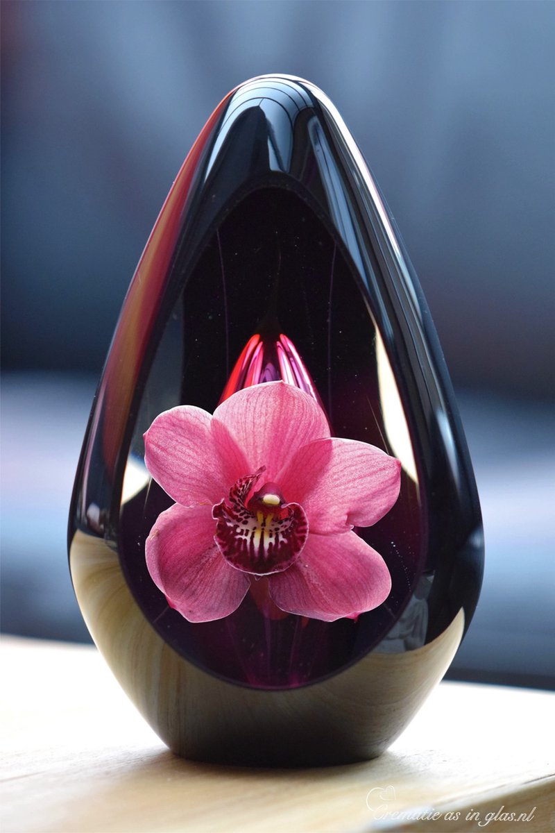 Crematie-as Urn Premium Design Glas met orchidee afbeelding-Urn met afbeelding dmv.hoge kwaliteit sign folie-Urn voor crematie-as-Deelbestemming urn Mens-Urn Dierbare-Herdenken-60ml inhoud-Premium collectie-Transparant roze askamer