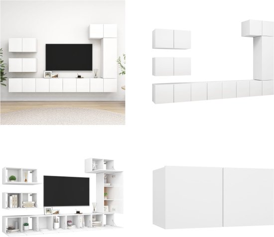 vidaXL 8-delige Tv-meubelset spaanplaat wit - Tv-kastenset - Tv-kastensets - Tv-kasten - Tv-meubelset