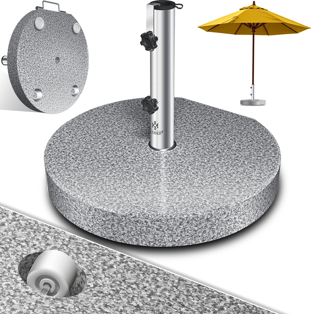 KESSER® Parasolvoet op wielen Graniet 30 kg - Parasol voet tot Ø38mm - Ø48mm verrijdbaar Ø45cm - Grijs