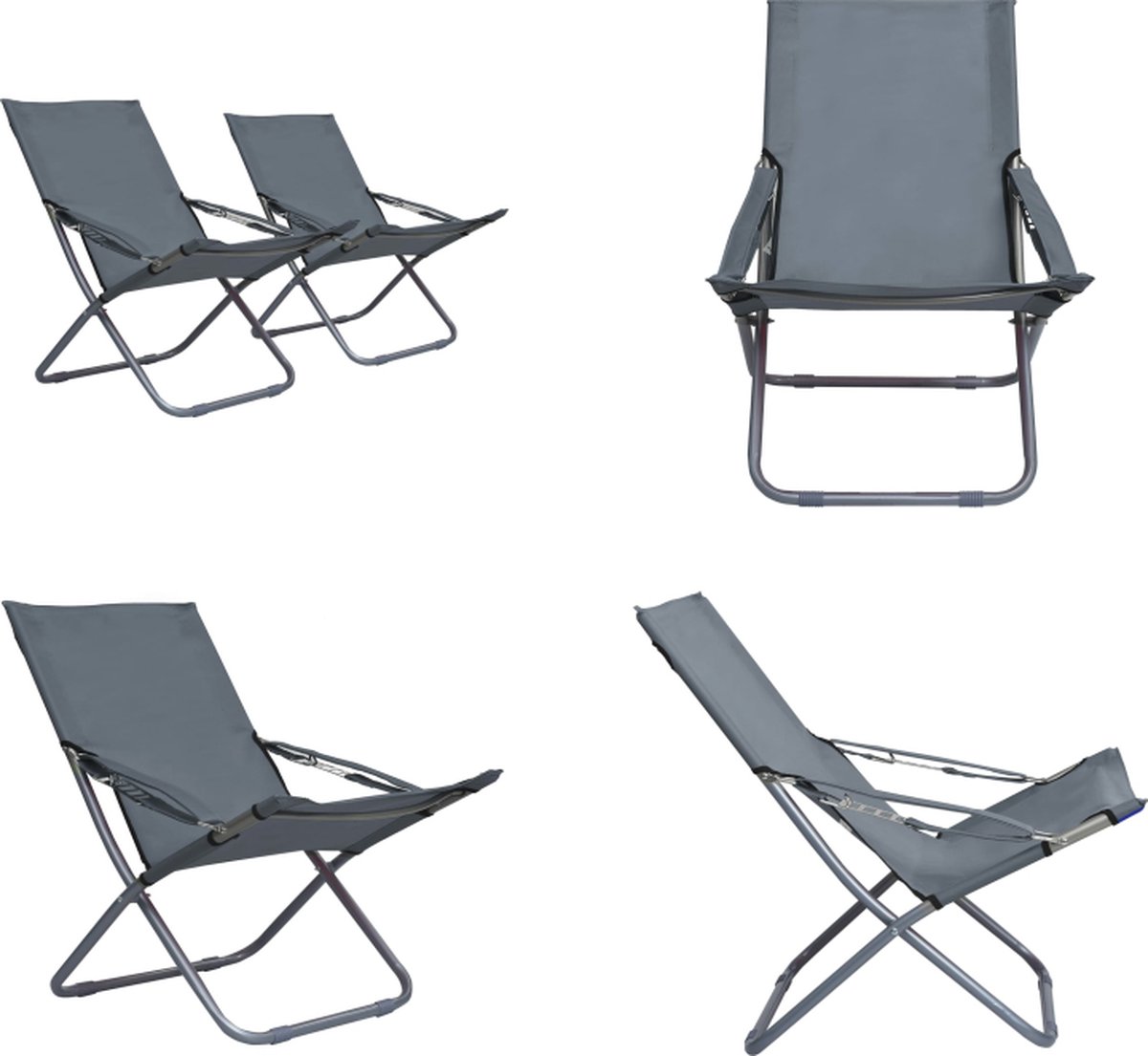 VidaXL Strandstoelen 2 st inklapbaar stof grijs Inklapbare Strandstoel Inklapbare Strandstoelen Stoel Stoelen