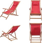 vidaXL Strandstoel inklapbaar stof en houten frame rood - Strandstoel - Strandstoelen - Houten Stoel - Houten Stoelen
