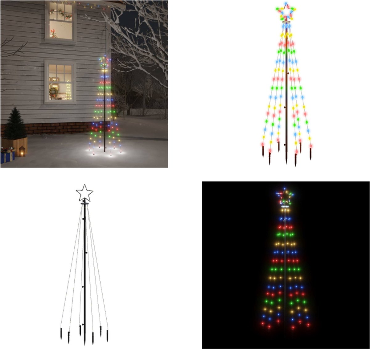 vidaXL Kerstboom met grondpin 108 LED's meerkleurig 180 cm - Kerstboom Met Grondpin - Kerstbomen Met Grondpinnen - Kunstkerstboom - Kerstkunstboom