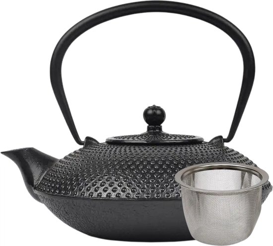 Special Leaves - Gietijzeren Theepot 'Shizuka' - Inclusief RVS Filter - 0.8 liter - Zwart - Traditionele Japanse Theepot - Vaderdag Cadeau