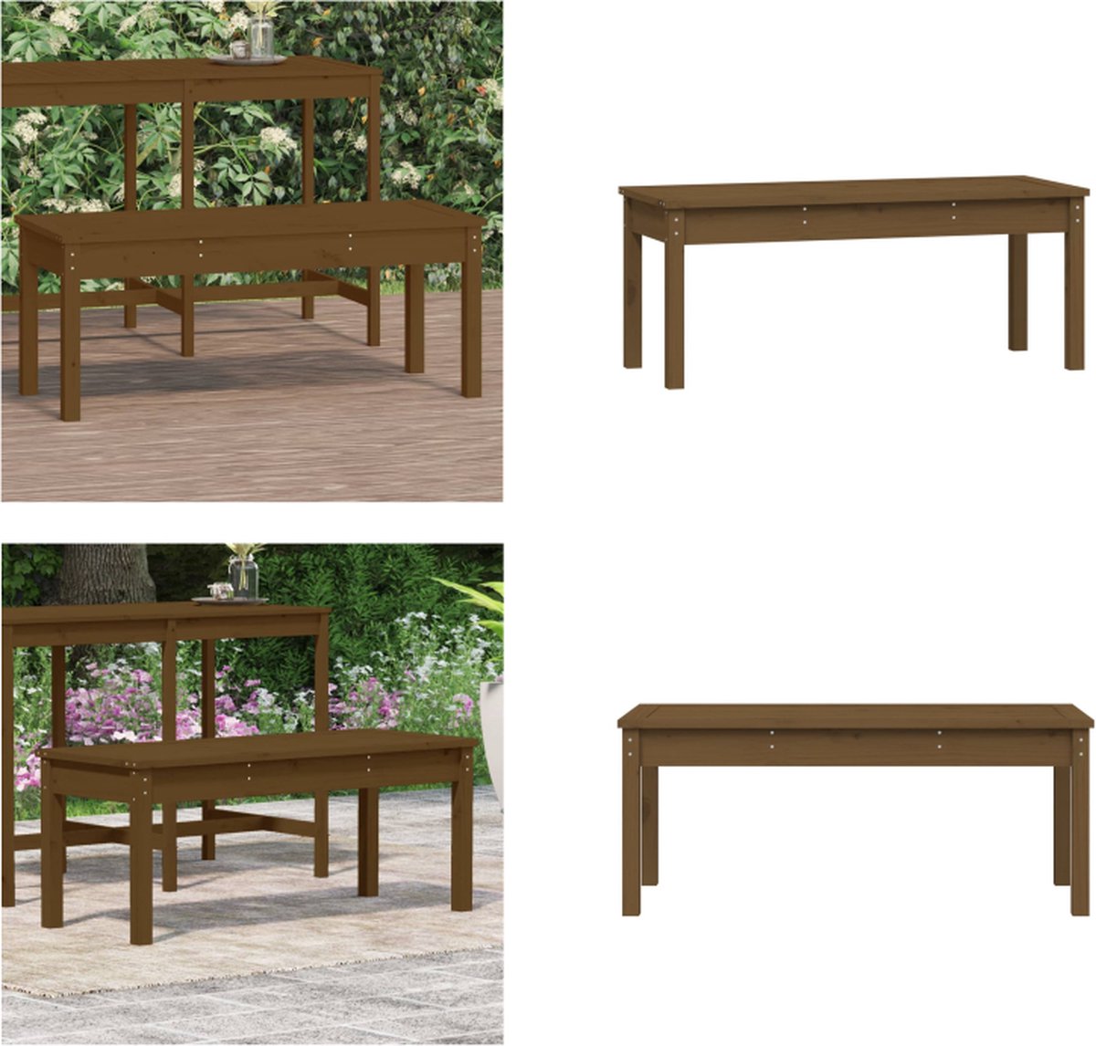 VidaXL Tuinbank 109x44x45 cm massief grenenhout honingbruin Tuinbank Tuinbanken Parkbank Tuinzetel