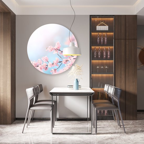 Artaza Forex cercle mural Fleurs roses - 90x90 cm - Groot - cercle mural - peinture ronde - cercle de Décoration murale