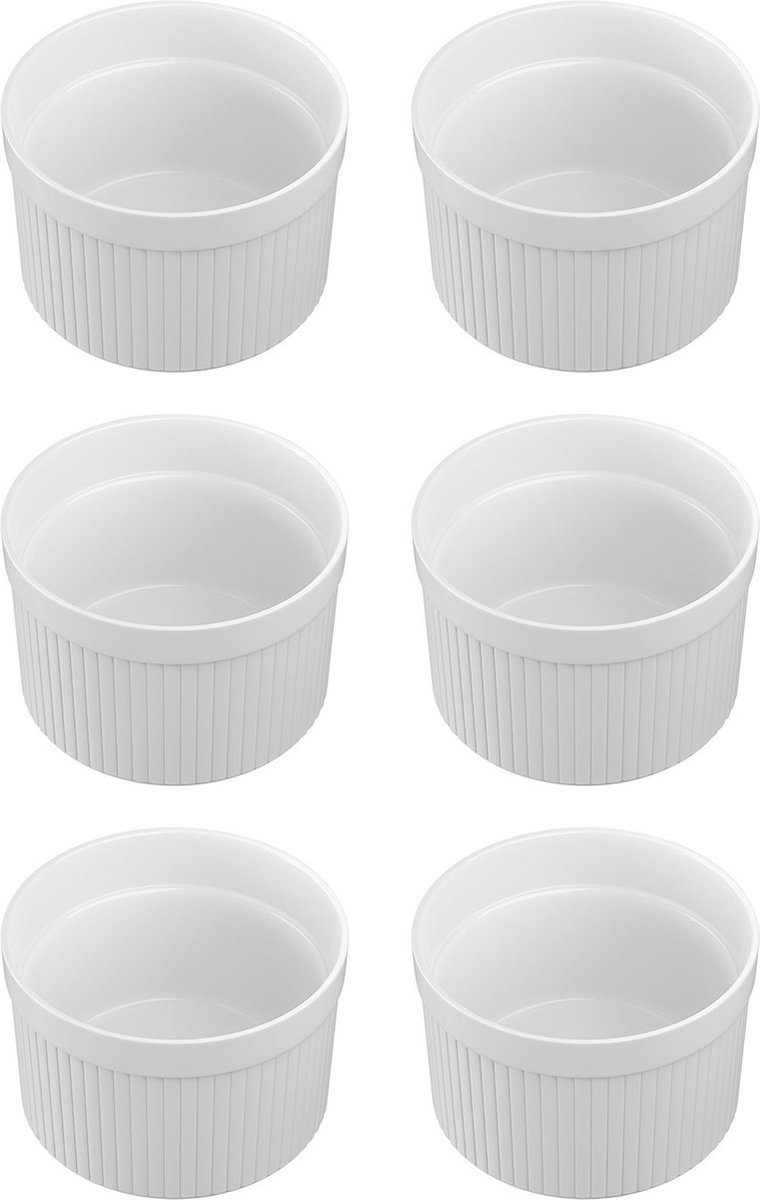 Intirilife 6-delige set Soufflévormen Bakvorm van porselein in Wit met afmetingen van 7.8 x 4.6 cm - Om dessert, fruit of fruit porties, muffins, cupcakes, taart te bereiden