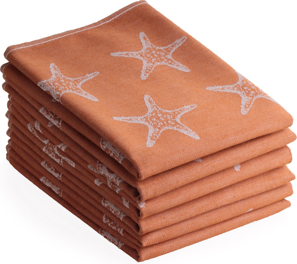 DoubleDry Luxe Theedoeken Set - 6 Stuks - 50x70 cm - 100% Katoen - Hoge Absorptie & Duurzaam - Oceaan, Terracotta