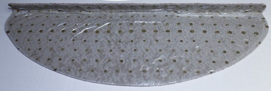 Beige trapmat met textielrand en doorzichtige noppenachterkant.