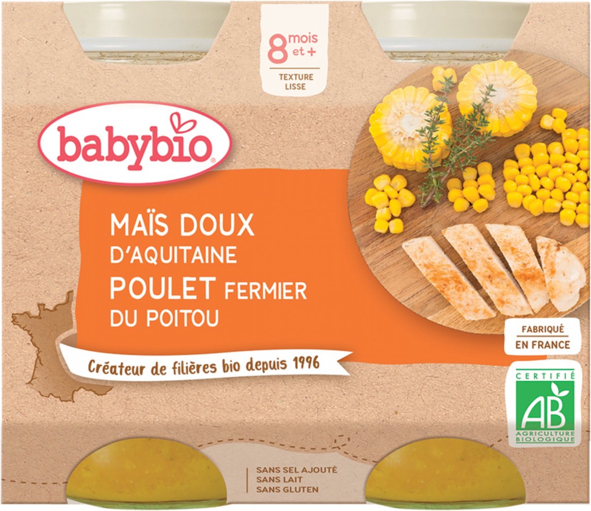 Goedkoopste Babybio Zoetmaïs Biologische Kip 8 Maanden 2 x 200g Kuipjes