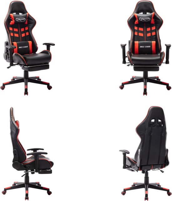 vidaXL Gamestoel met voetensteun kunstleer zwart en rood - Gamingstoel - Gamingstoelen - Racingstoel - Racingstoelen