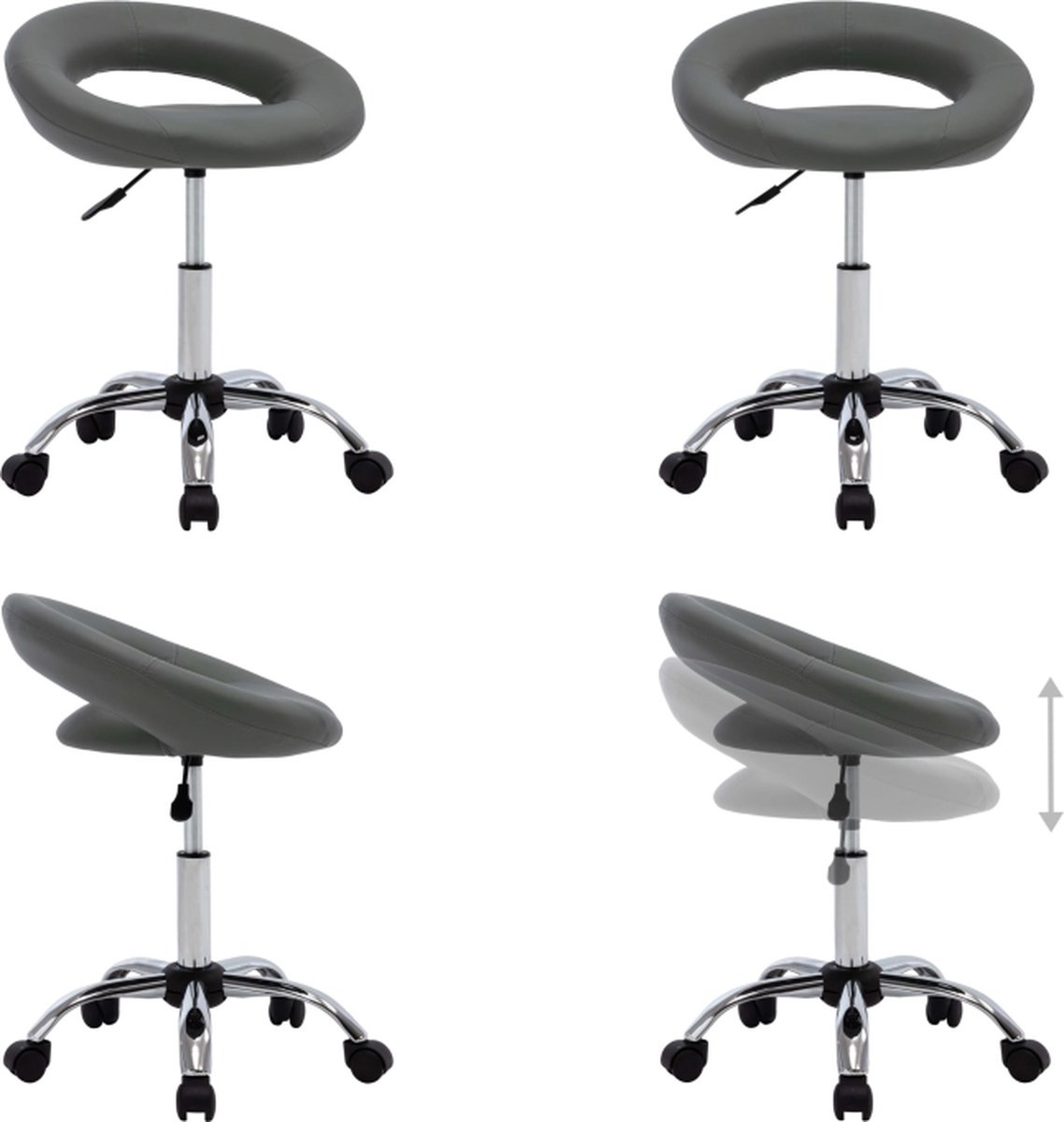 vidaXL Werkstoel rollend kunstleer grijs - Werkstoel - Werkstoelen - Stoel - Stoelen