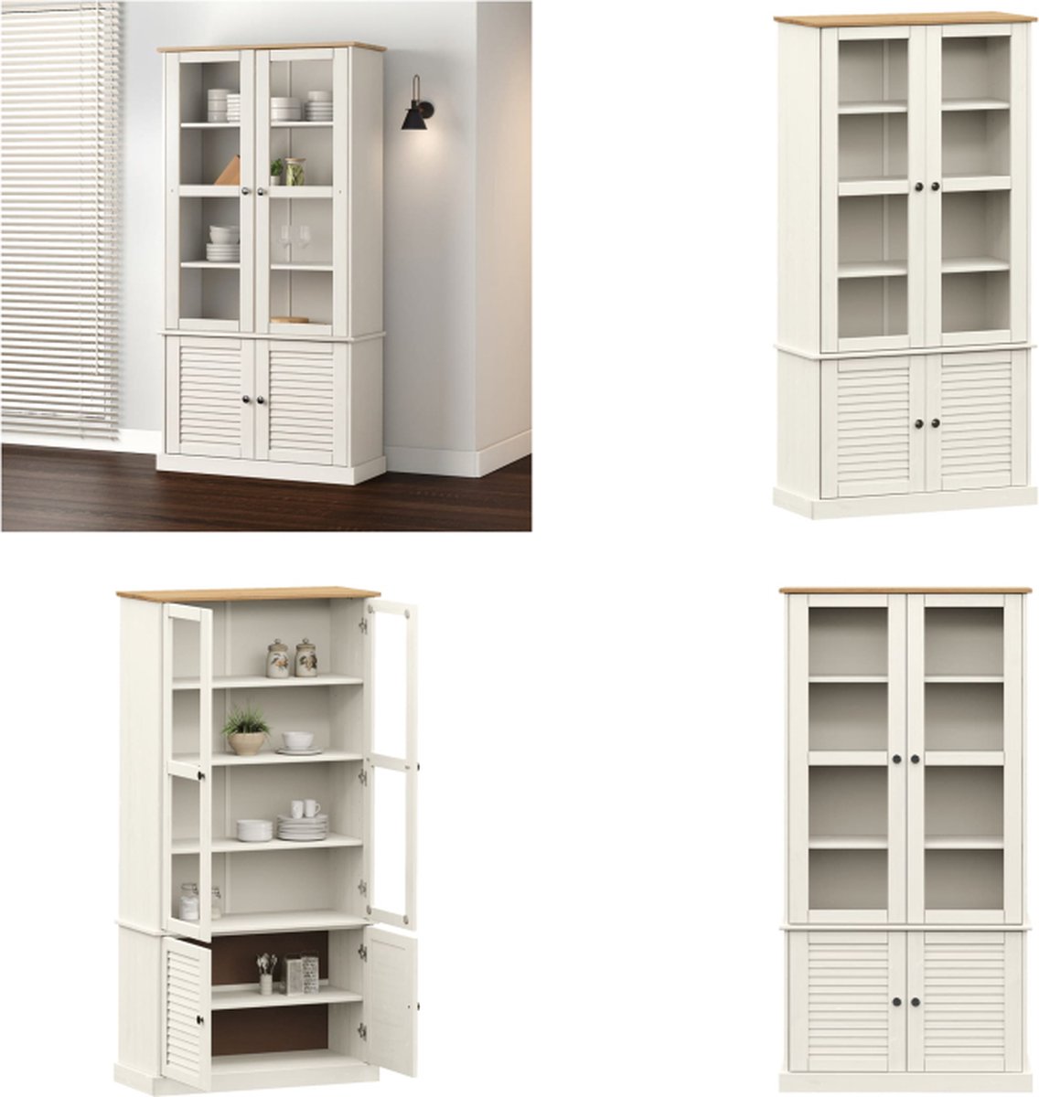 vidaXL Vitrinekast - VIGO - 85x35x170 - cm - massief - grenenhout - wit