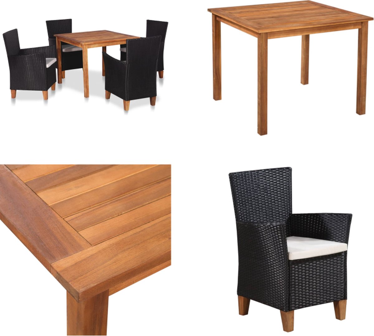 VidaXL 5-delige Tuinset poly rattan zwart en bruin Eethoek Voor Buiten Eethoeken Voor Buiten Tuinset Tuinsets
