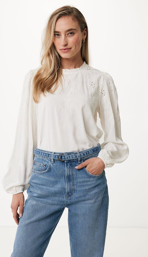 Embroidered High Neck Top Dames - Off White - Maat S
