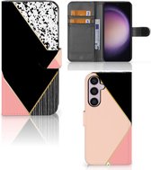 GSM Hoesje Geschikt voor Samsung Galaxy S24 Plus Bookcase Black Pink Shapes