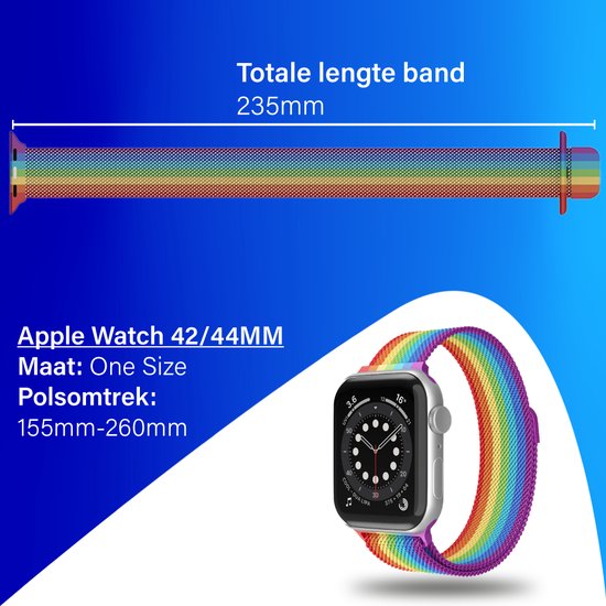 Bracelet adapté à Apple Watch 42/44MM - Convient aux séries 1/2/3/4/5/6/7/8/9/SE/ Ultra 1&2 - Taille Unique - Bracelet de montre - Milanais - Arc-en-ciel