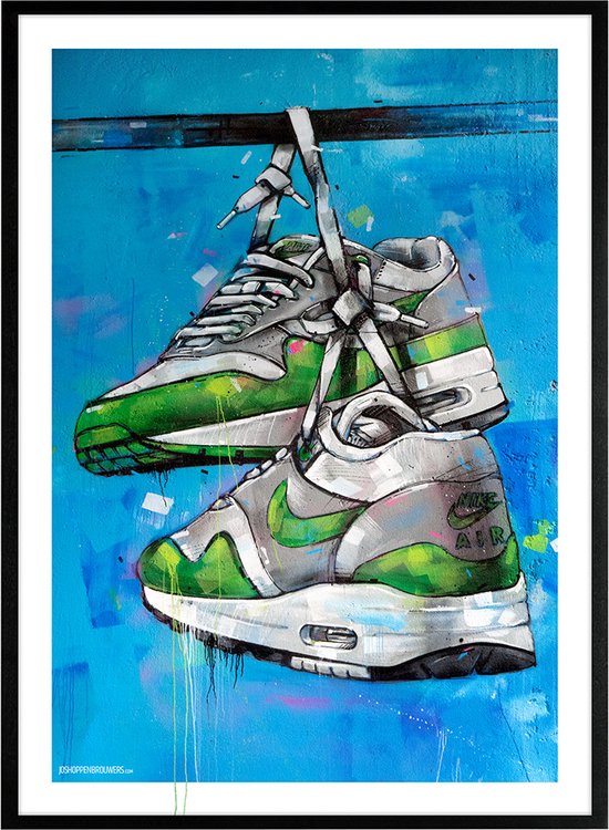 Sneaker print green graffiti 51x71 cm *ingelijst & gesigneerd