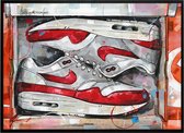 Sneaker print shoebox OG red 71x51 cm *ingelijst & gesigneerd