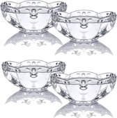 IJskom, set van 4 transparante glazen kommen met bloemmotief, ideaal voor het bewaren van ijs in de zomer, glazen ijs, dessertbeker