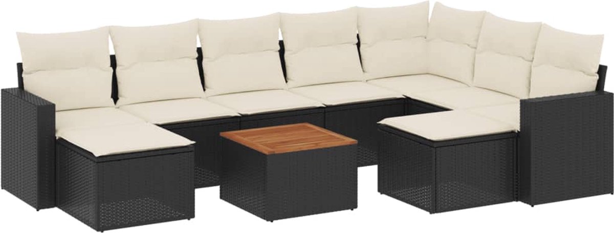 vidaXL 10-delige - Loungeset - met - kussens - poly - rattan - zwart