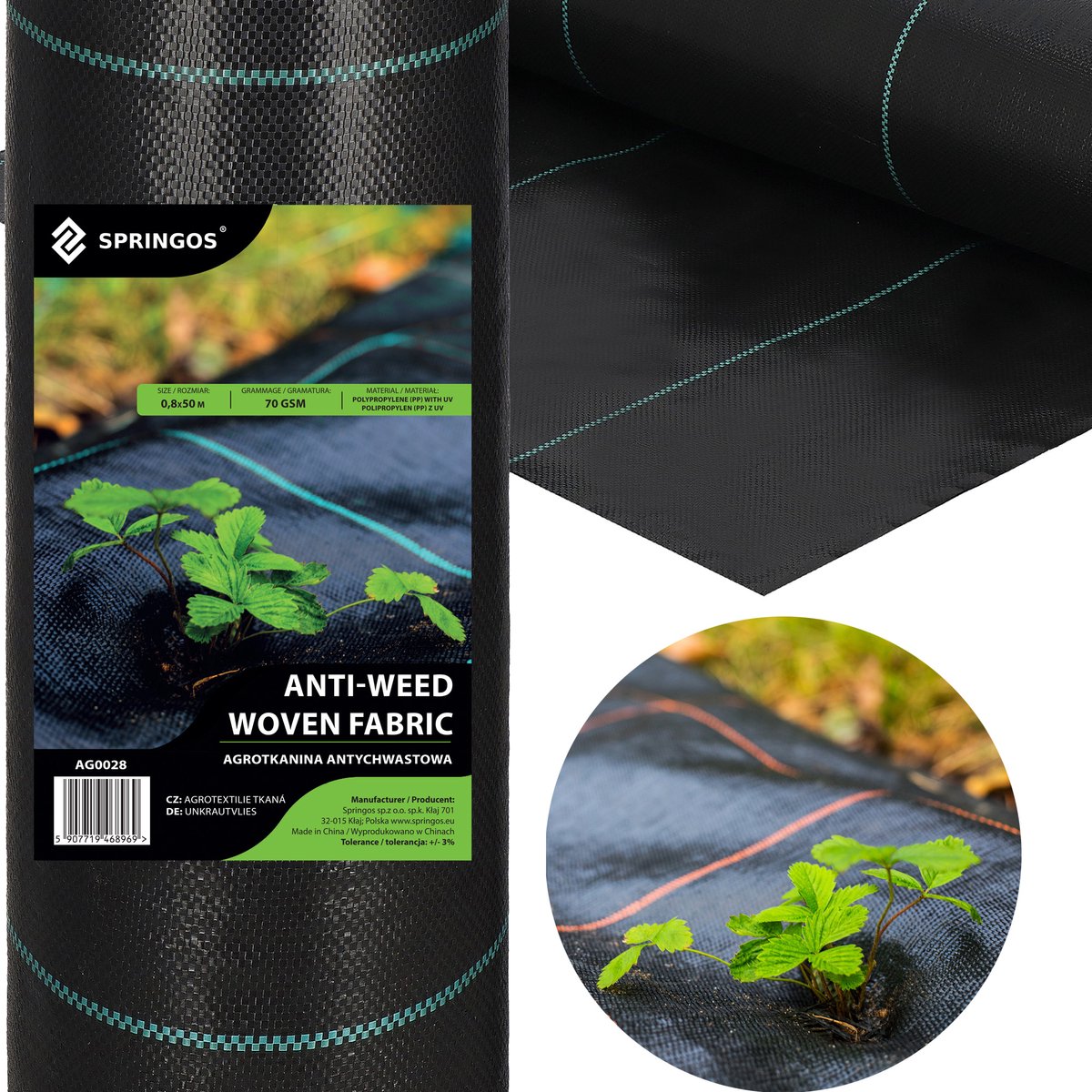 Springos Worteldoek - Anti -Onkruid - Beschermfolie - 70g - 0,8X50 M - Zwart