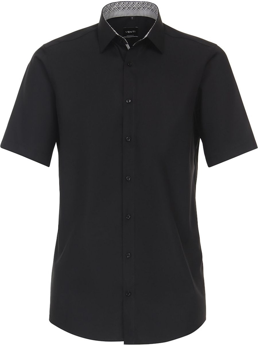 Venti Zwart Overhemd Korte Mouw Strijkvrij Modern Fit - L