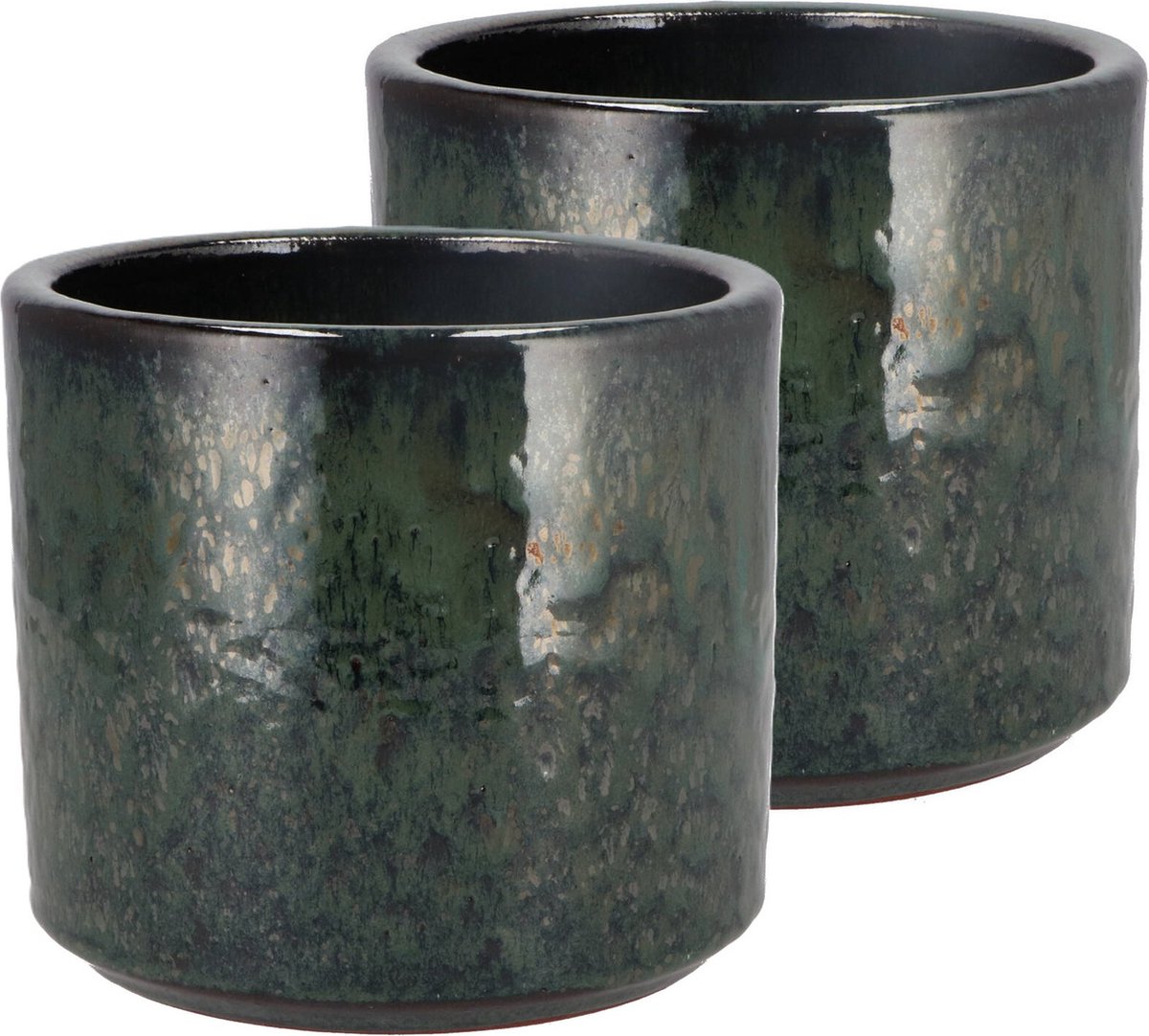 DK Design Bloempot model Green Glaze - 2x - groen - D15 x H17 cm - glanzend
