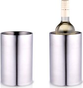 Alpina Champagne & wijnfles koeler/ijsemmer - 2x - zilver - rvs - H19 x D12 cm
