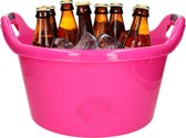 Seau réfrigérant pour bouteilles de bière - 17L - rose - plastique - 45x27 cm - Avec 24x grands porte-blocs de glace