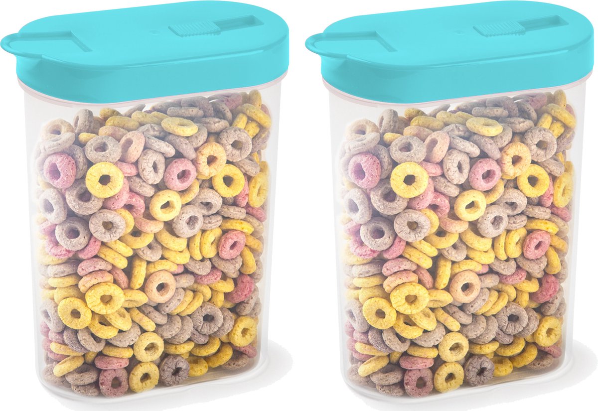 Plasticforte Voedselcontainer strooibus - 2x - blauw - inhoud 1 liter - kunststof - 15 x 7 x 19 cm