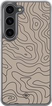 Casimoda® hoesje - Geschikt voor Samsung Galaxy S23 Plus - Abstract Lines - 2-in-1 case - Schokbestendig - Geometrisch patroon - Verhoogde randen - Bruin/beige, Transparant