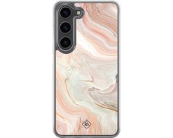 Casimoda® hoesje - Geschikt voor Samsung Galaxy S23 Plus - Marmer Waves - 2-in-1 case - Schokbestendig - Water - Verhoogde randen - Bruin/beige, Transparant