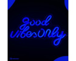 Neon Lamp - Good Vibes Only Blauw - Dimbaar - Incl. Ophanghaakjes - Neon Sign - Neon Verlichting - Neon Led Lamp - Wandlamp