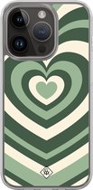 Casimoda® hoesje - Geschikt voor iPhone 13 Pro - Groen Hart Swirl - 2-in-1 case - Schokbestendig - Illustratie - Verhoogde randen - Groen, Transparant