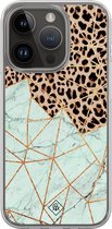 Casimoda® hoesje - Geschikt voor iPhone 13 Pro - Luipaard Marmer Mint - 2-in-1 case - Schokbestendig - Luipaardprint - Verhoogde randen - Mint, Transparant