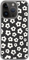 Casimoda® hoesje - Geschikt voor iPhone 13 Pro - Retro Bloempjes - 2-in-1 case - Schokbestendig - Bloemen - Verhoogde randen - Zwart, Transparant