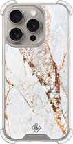 Casimoda® hoesje - Geschikt voor iPhone 15 Pro - Marmer Goud - Shockproof case - Extra sterk - TPU/acryl - Goudkleurig, Transparant