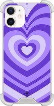 Casimoda® hoesje - Geschikt voor iPhone 12 Mini - Hart Swirl Paars - Shockproof case - Extra sterk - TPU/polycarbonaat - Paars, Transparant