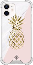 Casimoda® hoesje - Geschikt voor iPhone 12 Mini - Ananas - Shockproof case - Extra sterk - TPU/polycarbonaat - Roze, Transparant