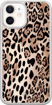 Casimoda® hoesje - Geschikt voor iPhone 12 Mini - Luipaard print bruin - 2-in-1 case - Schokbestendig - Luipaardprint - Verhoogde randen - Bruin/beige, Transparant