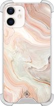 Casimoda® hoesje - Geschikt voor iPhone 12 Mini - Marmer Waves - Shockproof case - Extra sterk - TPU/polycarbonaat - Bruin/beige, Transparant