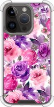 Casimoda® hoesje - Geschikt voor iPhone 13 Pro - Rosy Blooms - Shockproof case - Extra sterk - TPU/polycarbonaat - Paars, Transparant