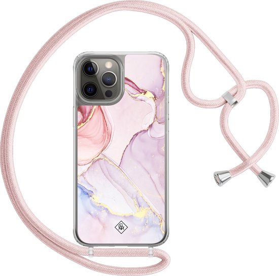 Casimoda® - Coque iPhone 12 Pro avec cordon - Marbre rose violet - Cordon détachable -