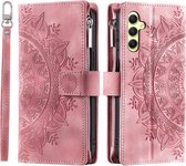 Telefoonhoesje geschikt voor Samsung Galaxy A15 - Portemonnee met rits - book-case hoesje - ruimte voor 8 pasjes - mandala roze
