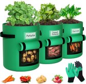 3x Kweekzak - Aardappelplantenzak - Kweekbak, Kweekzak met Handschoenen - Plantzakken met handgrepen en kijkvenster, aardappelzak voor planten, voor groenten, tomaten