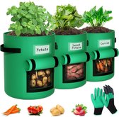 3x Sac de culture - Sac de plantation de pommes de terre - Boîte de culture, Sac de culture avec Gants - Sacs de plantation avec poignées et fenêtre de visualisation, sac de pommes de terre pour plantes, pour légumes, tomates