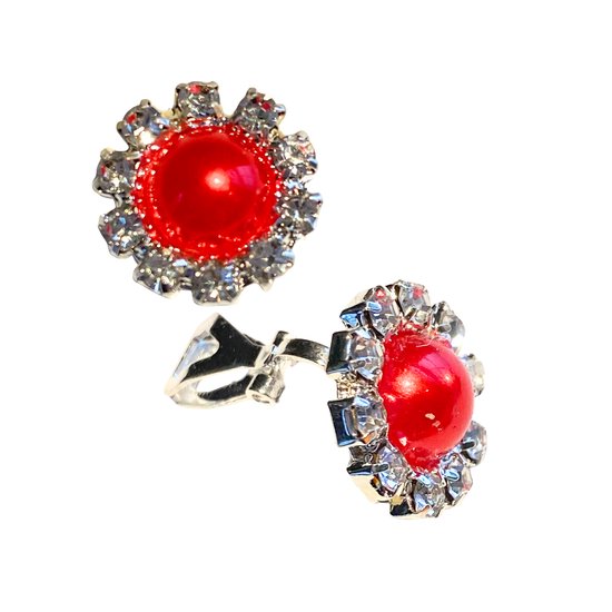 Klem oorbellen -Rood- strass-zilverkleur-Geen gaatje-1.4 cm-Charme Bijoux
