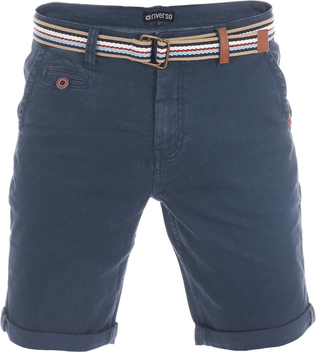 riverso Heren Short RIVKlaas regular/straight Blauw W 42 Volwassenen Stretch Zomershorts met Riem & Omslag